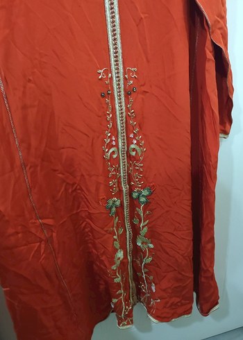 Turuncu Nakışlı Uzun elbise - Görsel 2