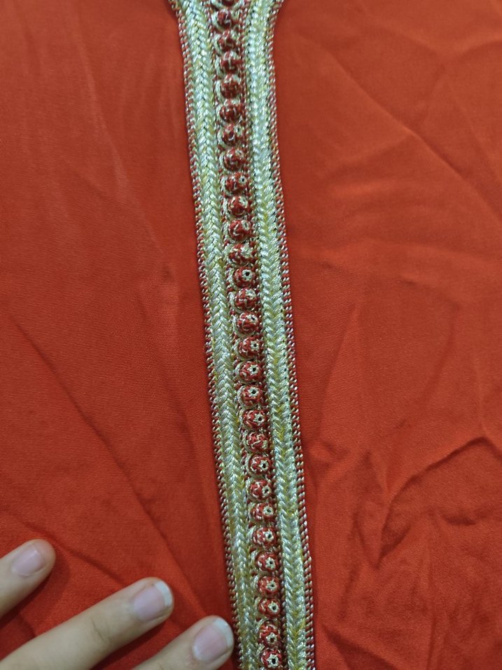 Turuncu Nakışlı Uzun elbise - Görsel 4