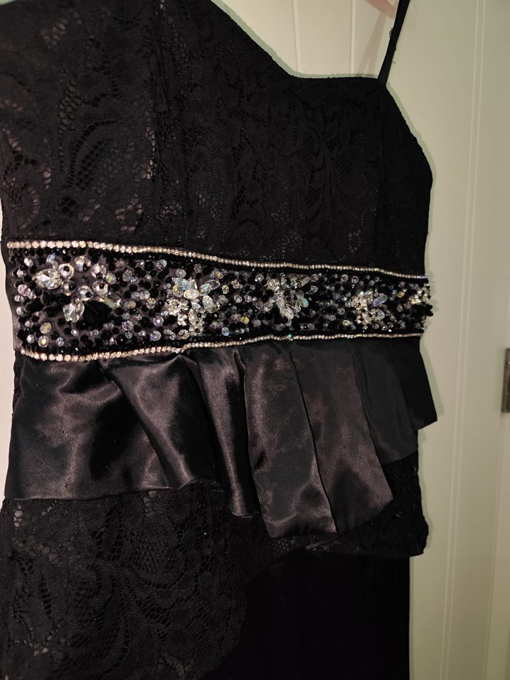 Siyah Straplez Uzun Gotik Abiye Elbise - Görsel 3