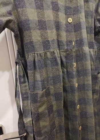 uzun siyah yeşil kareli elbise - Görsel 2