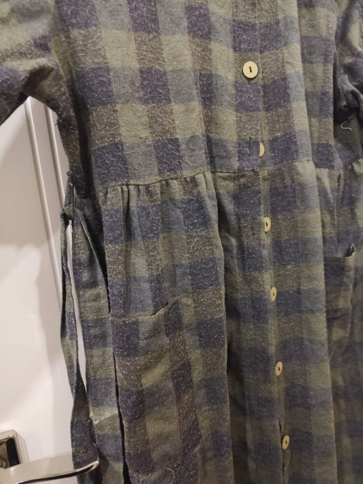 uzun siyah yeşil kareli elbise - Görsel 2