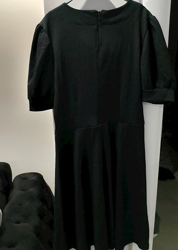 xl Beden Siyah Midi Keten Elbise, Kısa Kollu, Salaş Kesim