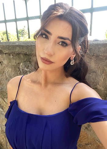 Mavi Uzun Drapeli Kayık Yaka Abiye Elbise - Görsel 6