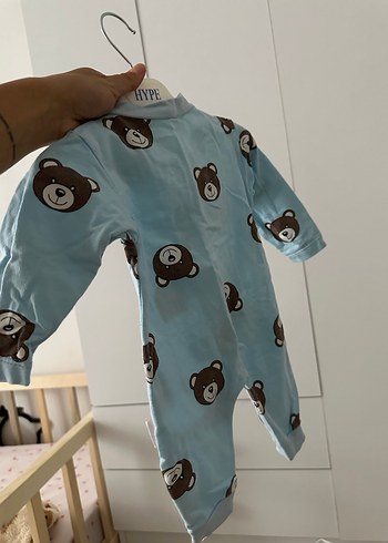 HelloBaby Mavi Ayıcık Desenli Bebek Tulumu