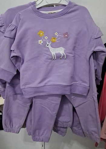 Kız Çocuk Lila Nakışlı Sweatshirt ve Eşofman - Görsel 2