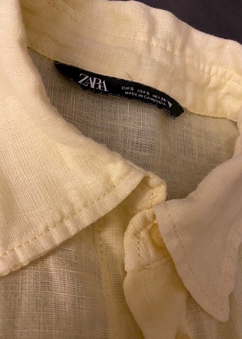 Zara Sarı Kısa Kollu Keten Gömlek Zara yeni