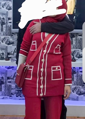 Uzun Kollu Kırmızı Triko Takım - Görsel 2