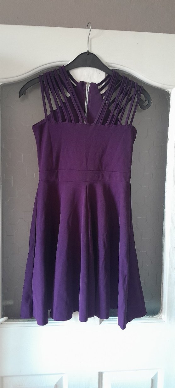 Mor V Yaka Askılı Midi Elbise - Görsel 2