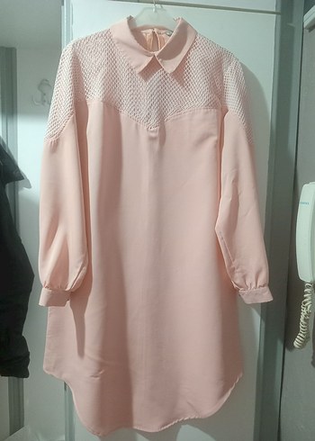 Dantel file Detaylı Pembe uzun Tunik