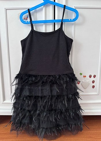 BG Store Kız Çocuk Siyah 8-9yaş Tüylü özel gün elbise