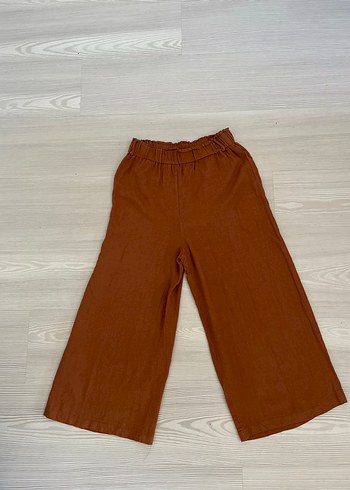 Pantolon-Kadın Kahverengi Keten Salaş Midi Pantolon Butik ürünü.