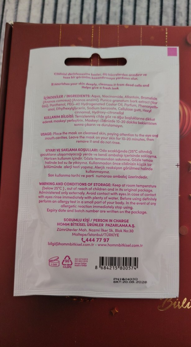 Homn Enzimli Kağıt Yüz Maskesi - Görsel 2