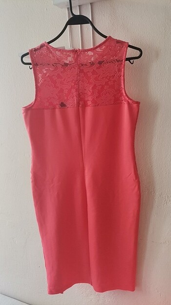 Nar çiçeği renk dalgıç kumaşı 40 beden diz boyunda şık elbise - Görsel 4