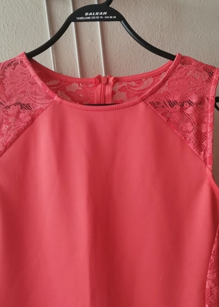 Nar çiçeği renk dalgıç kumaşı 40 beden diz boyunda şık elbise - Görsel 2