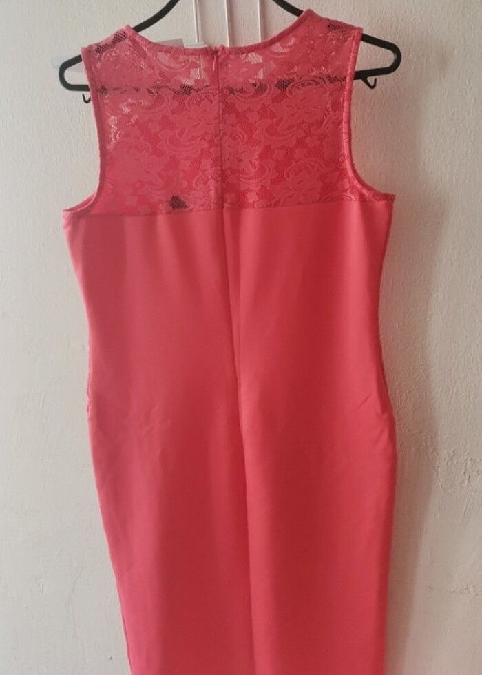 Nar çiçeği renk dalgıç kumaşı 40 beden diz boyunda şık elbise - Görsel 4