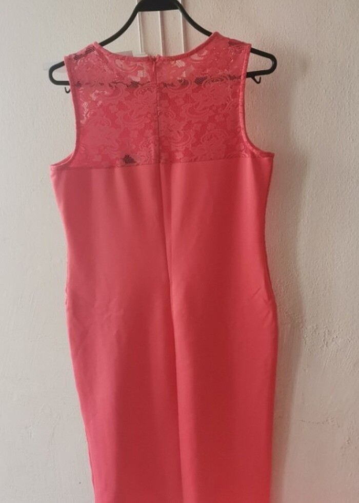 Nar çiçeği renk dalgıç kumaşı 40 beden diz boyunda şık elbise - Görsel 5