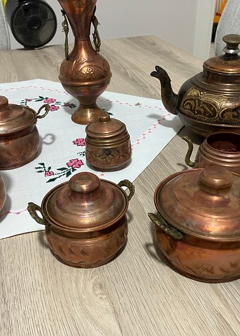 Beden Kahverengi Etnik Desenli Bakır Sofra Takımı