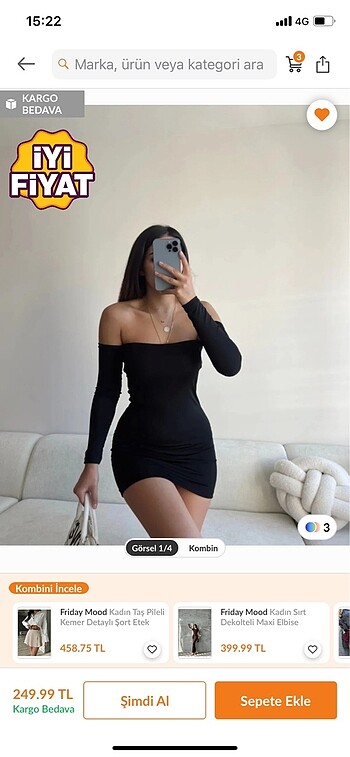 s Beden Siyah madonna yaka mini elbise