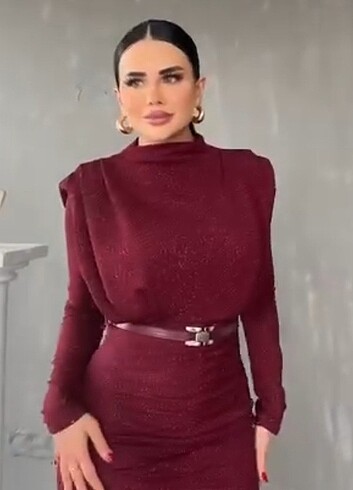 l Beden Bordo elbise