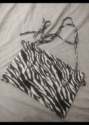 Diğer Zebra Desenli İpli Straplez Crop Top
