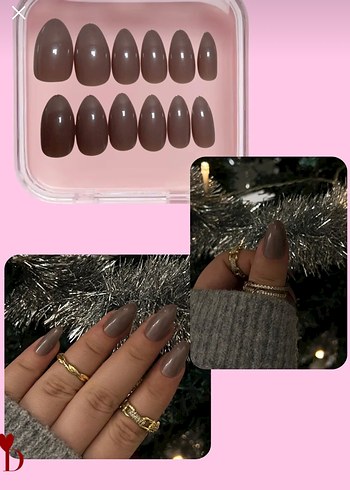 takma tırnak Kahverengi Gri Tırnak Süslemeleri - Görsel 2