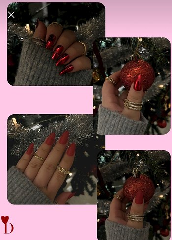 takma tırnak mat ve Parlak Kırmızı Tırnak Süslemeleri - Görsel 3