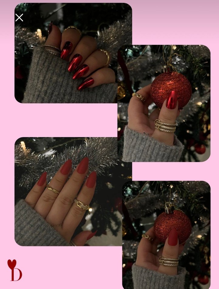 takma tırnak mat ve Parlak Kırmızı Tırnak Süslemeleri - Görsel 3