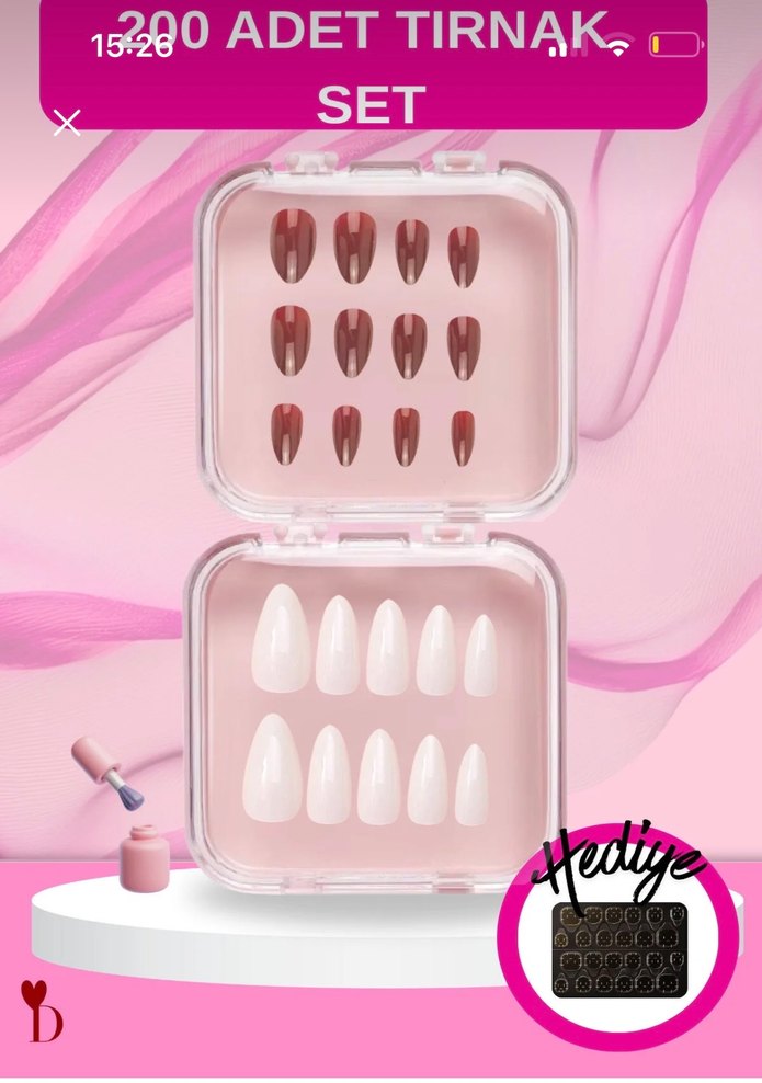 takma tırnak beyaz ve Bordo 200 Adet Tırnak Seti - Görsel 2