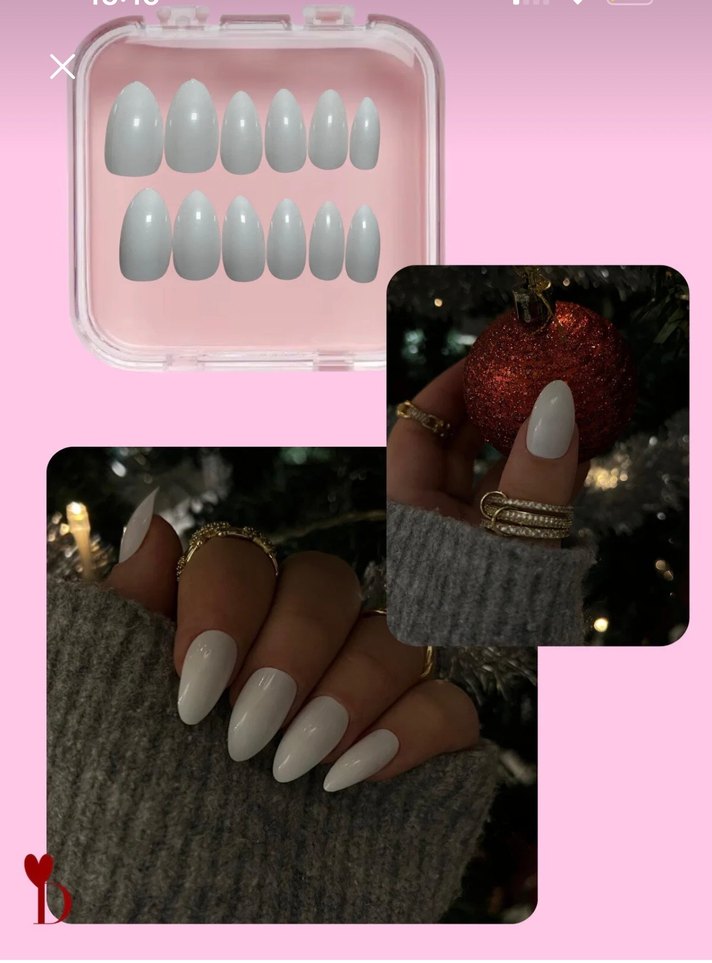 takma tırnak Beyaz Mat Tırnak Süslemeleri - Görsel 2