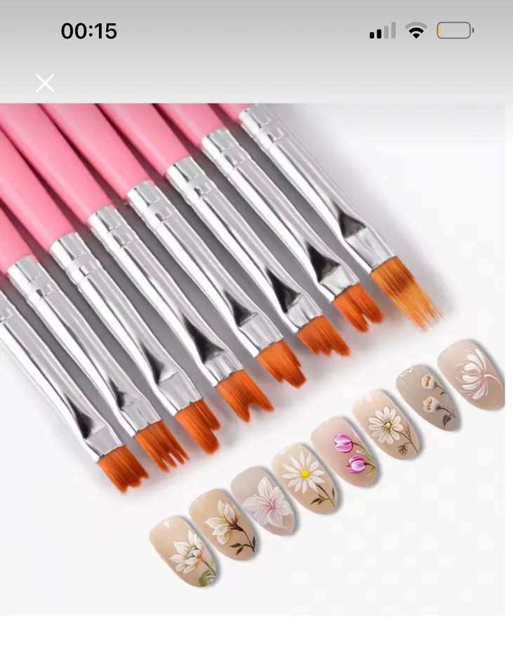 takma tırnak süsleme fırçası Pembe 10'lu Oje Tasarım Fırça Seti - Görsel 2