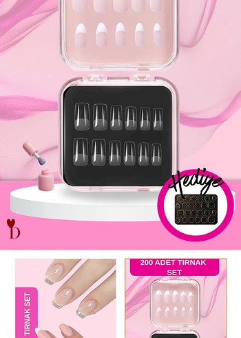 takma tırnak set 200 Adet Pembe Pastel Tırnak Süsü Seti - Görsel 2