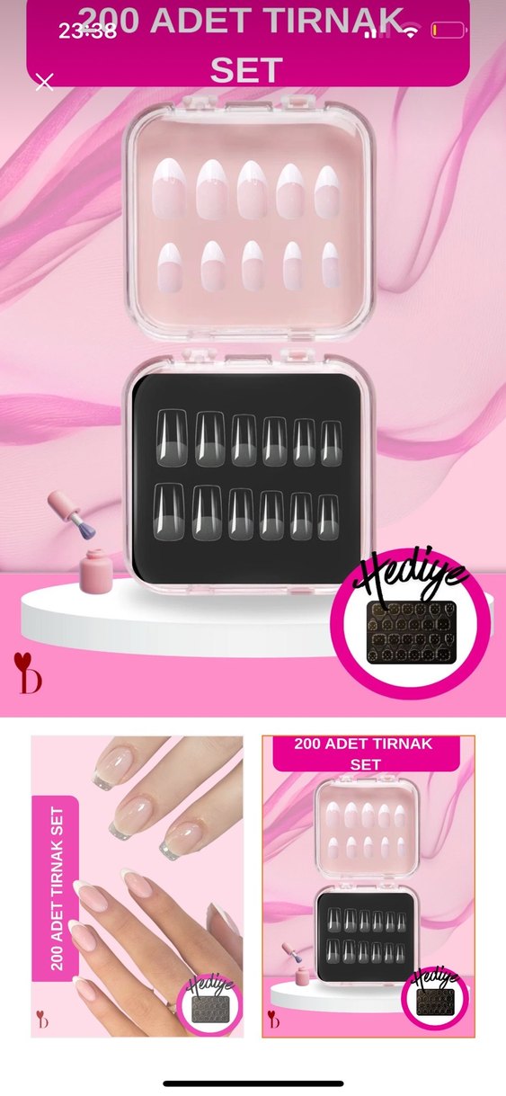 takma tırnak set 200 Adet Pembe Pastel Tırnak Süsü Seti - Görsel 2