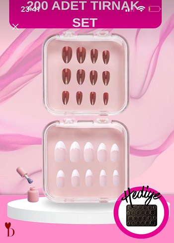 takma tırnak set 200 adet Parlak Pembe Tırnak Süslemeleri Seti - Görsel 2