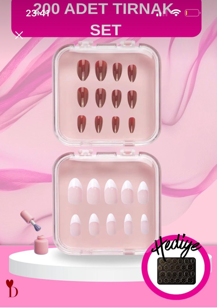 takma tırnak set 200 adet Parlak Pembe Tırnak Süslemeleri Seti - Görsel 2