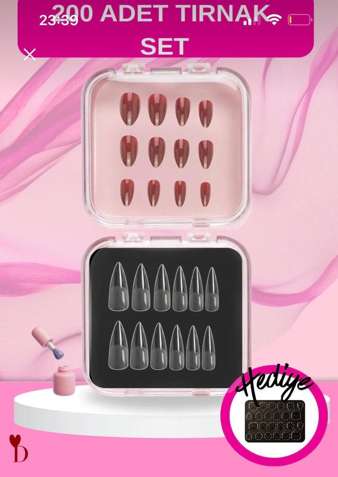 takma tırnak set Bordo Parlak 200'lü Takma Tırnak Seti - Görsel 2