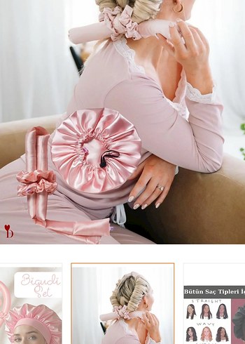 saten saç bonesi Pembe Saç Bakım Seti ve Hediye Masaj Aparatı - Görsel 2