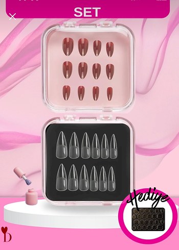 şeffaf ve Bordo Parlak 200 Parça Tırnak Seti - Görsel 2