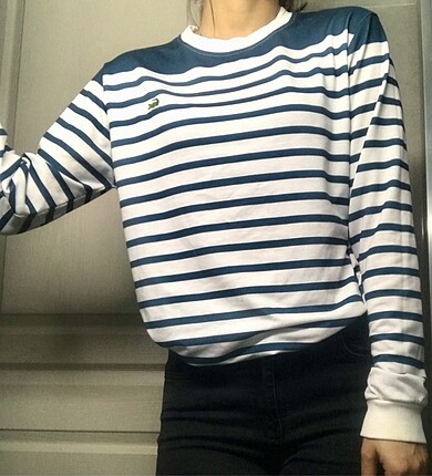Lacivert Beyaz çizgili sweatshirt