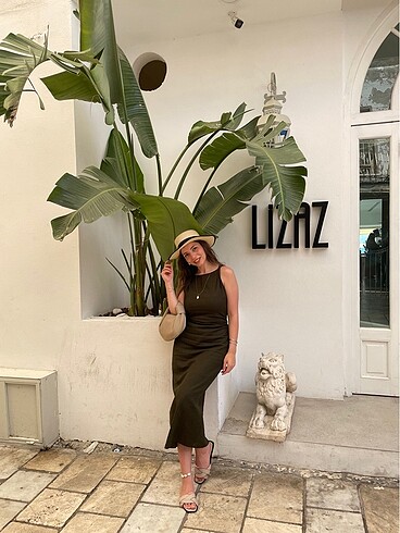 m Beden haki Renk Zara Keten Elbise Bayramlık