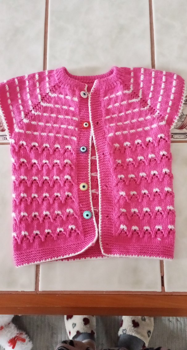 Renkli Pembe Örgü Kız Çocuk Süveter - Görsel 2