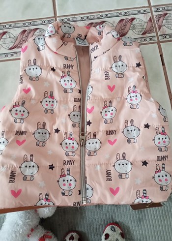 Kız Çocuk Pembe Baskılı Fermuarlı Yelek - Görsel 2