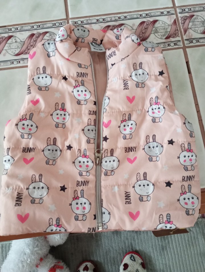 Kız Çocuk Pembe Baskılı Fermuarlı Yelek - Görsel 2