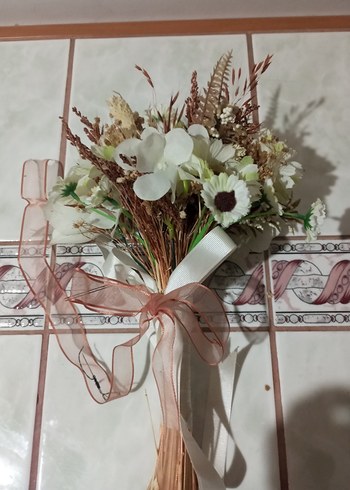 Dantel Detaylı Beyaz Bohem Gelin Buketi - Görsel 2