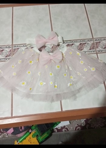 Pembe Dantel Detaylı Kız Çocuk Etek bandanasıyla birlikte - Görsel 2