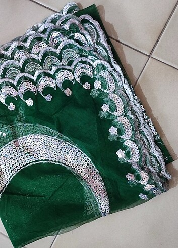 Beden lacivert Renk Duvak eldivenli ve damat omuz örtüsü yeşil
