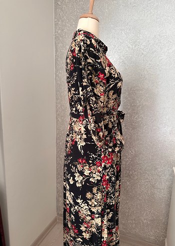 Çiçekli Uzun Viskon Elbise - Görsel 3