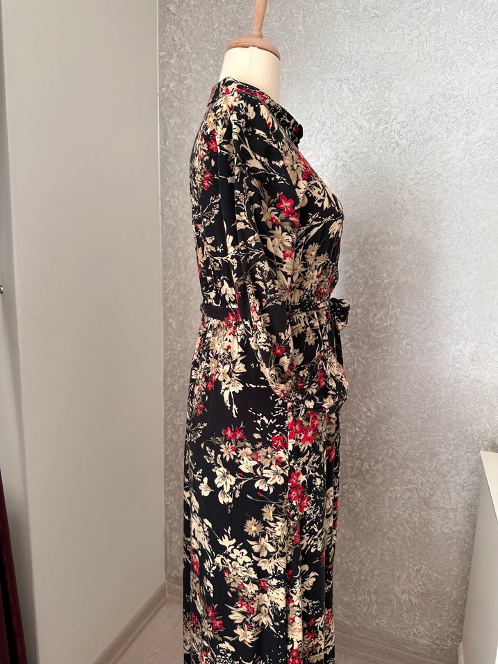 Çiçekli Uzun Viskon Elbise - Görsel 3