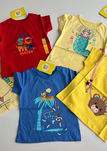 Kız Çocuk Sarı Baskılı Düğmeli Tişört - Görsel 2