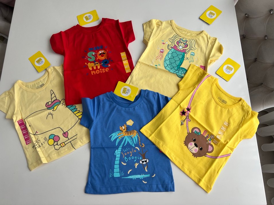 Kız Çocuk Sarı Baskılı Düğmeli Tişört - Görsel 2