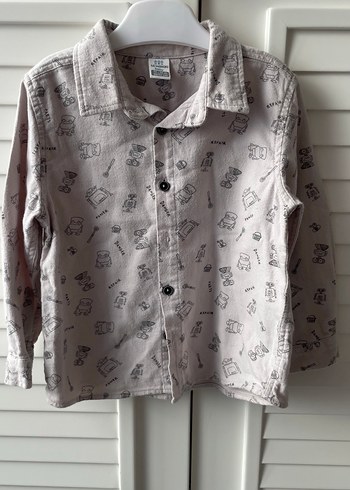 Gri Baskılı Pamuklu Uzun Kollu Erkek çocuk Gömlek - Görsel 3